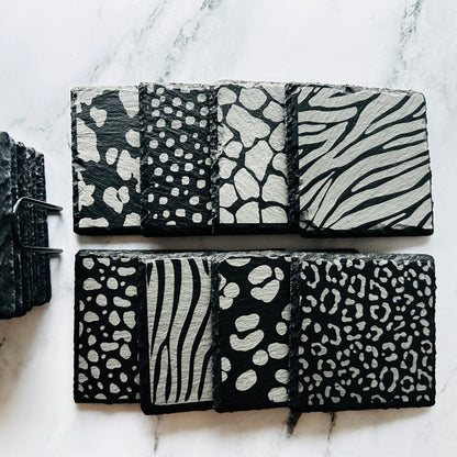 Animal Print Designs Set of 8 Square Coasters with Holder