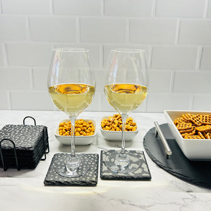 Animal Print Set of 8 Square Coasters with 2 wine glasses and snacks