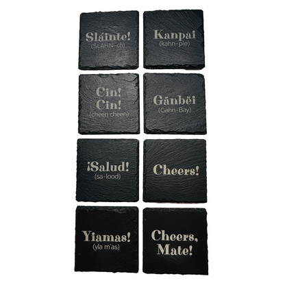 Cheers set of 8 Square Slate Coasters