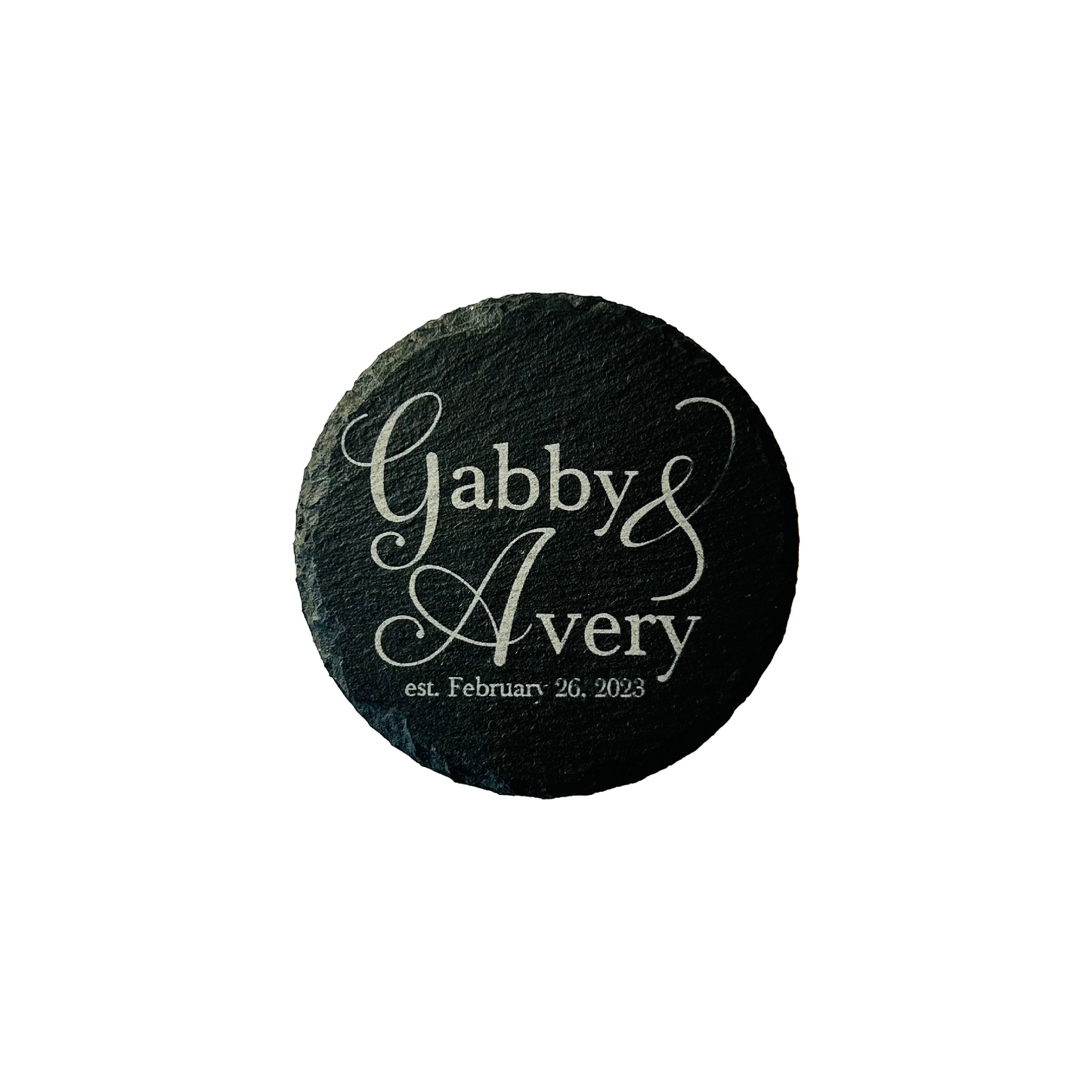 Couple Gabby Avery Font Circle Coaster