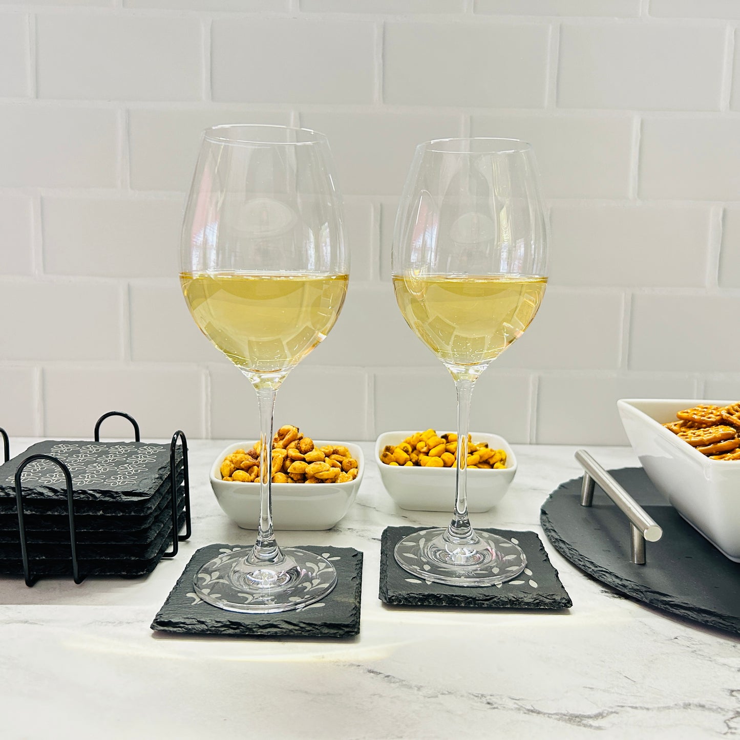 Graphic Square Coasters wine and snacks