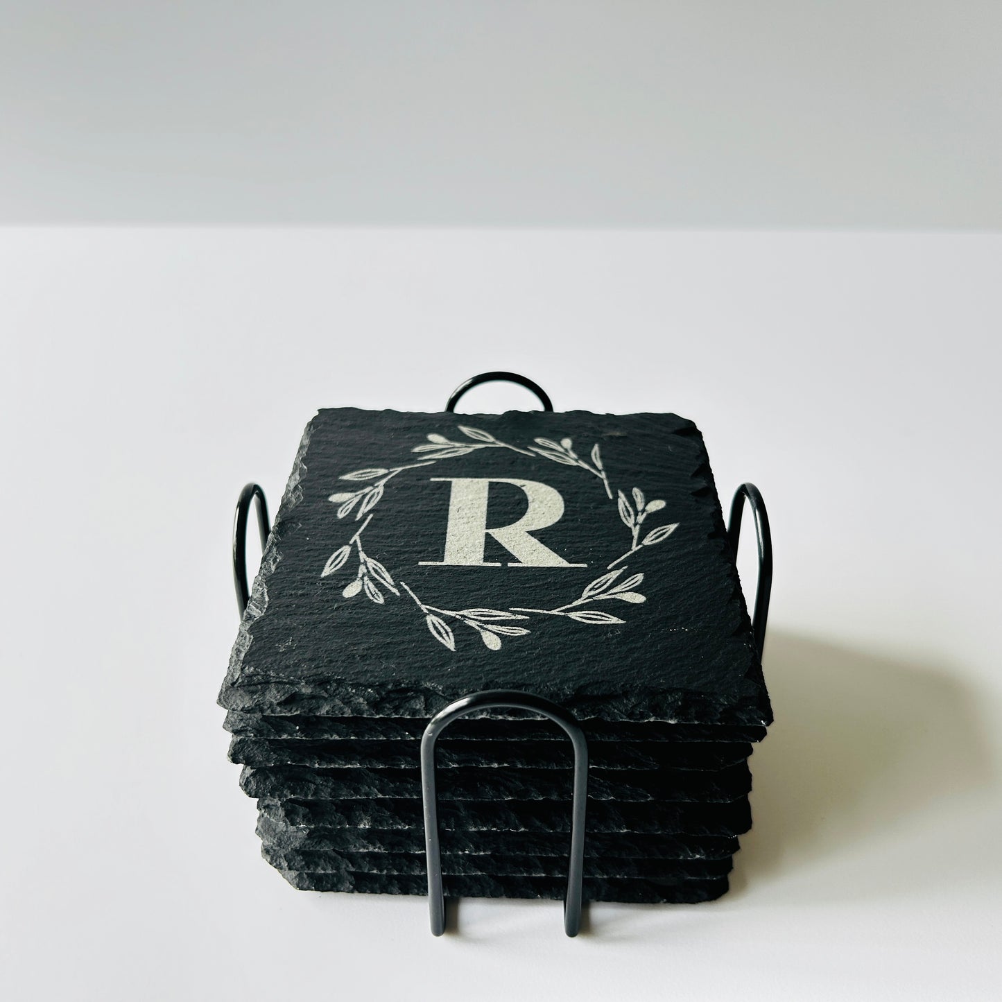 Monogram R Square Coaster Top Side view