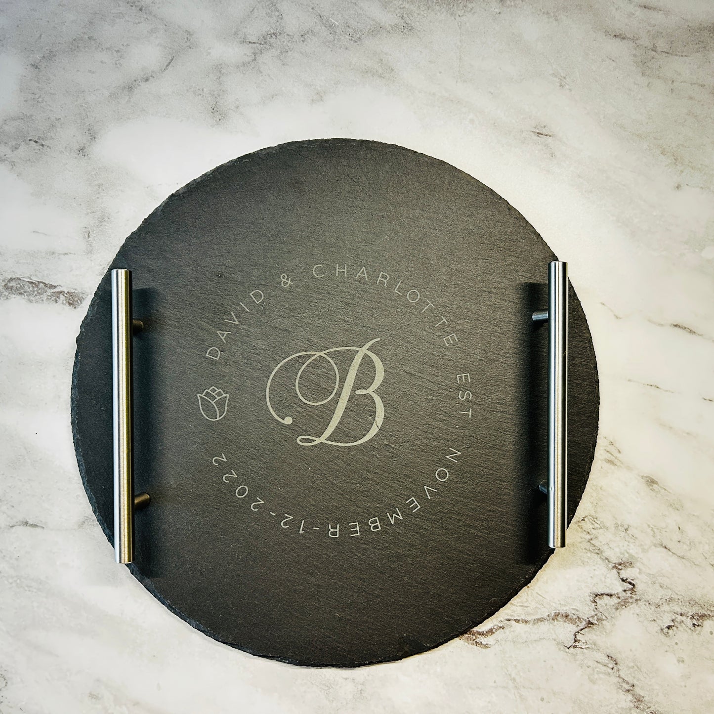 Script Monogram Round Tray with Handles