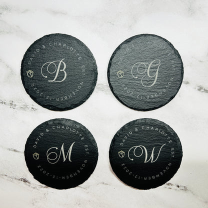 Script Monogram Gift Set Round Tray with Handles and Set of 8 Round Coasters