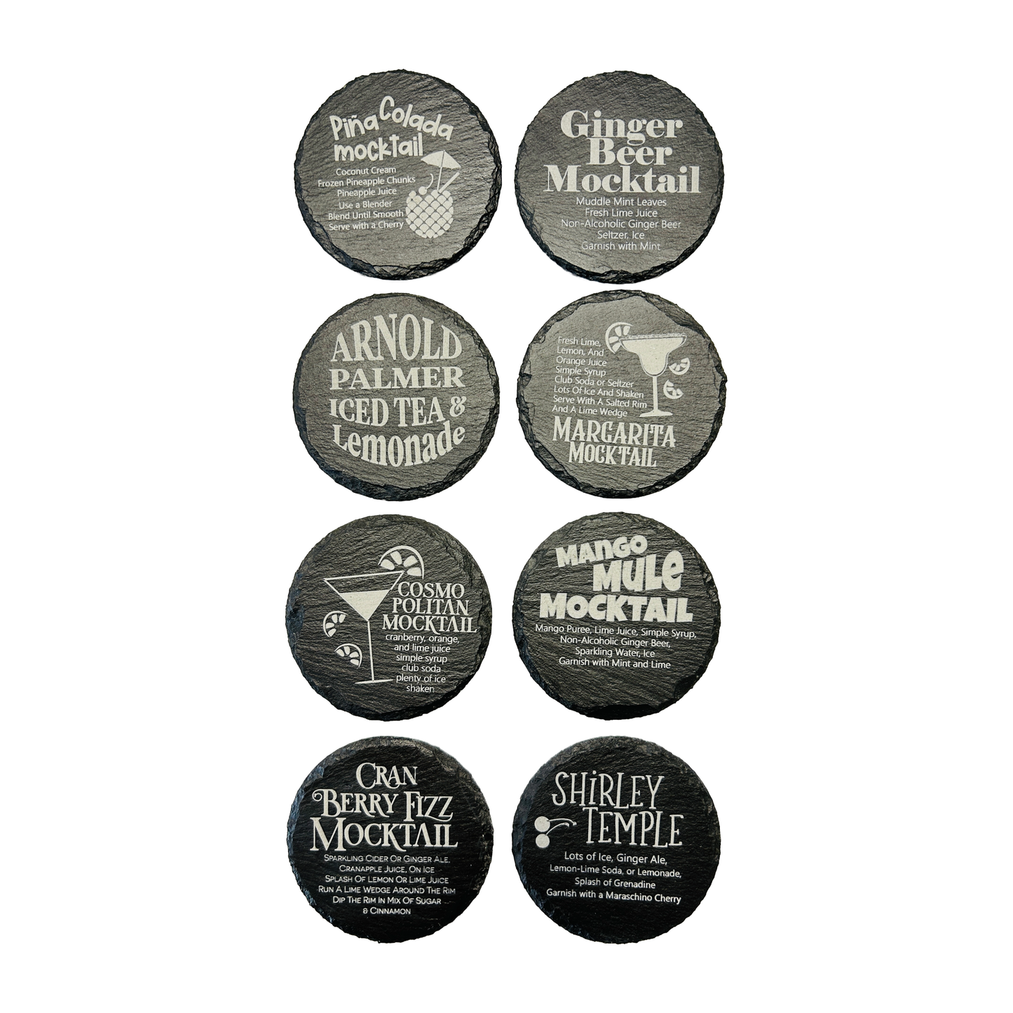 Set-of-8-Mocktails-Round-Coasters-Options-on-granite-background