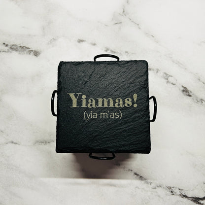 Yiamas Set of 8 Cheers from Around the World Slate Square Coasters