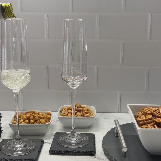 Video Cheers Square Coasters pouring champagne with snacks